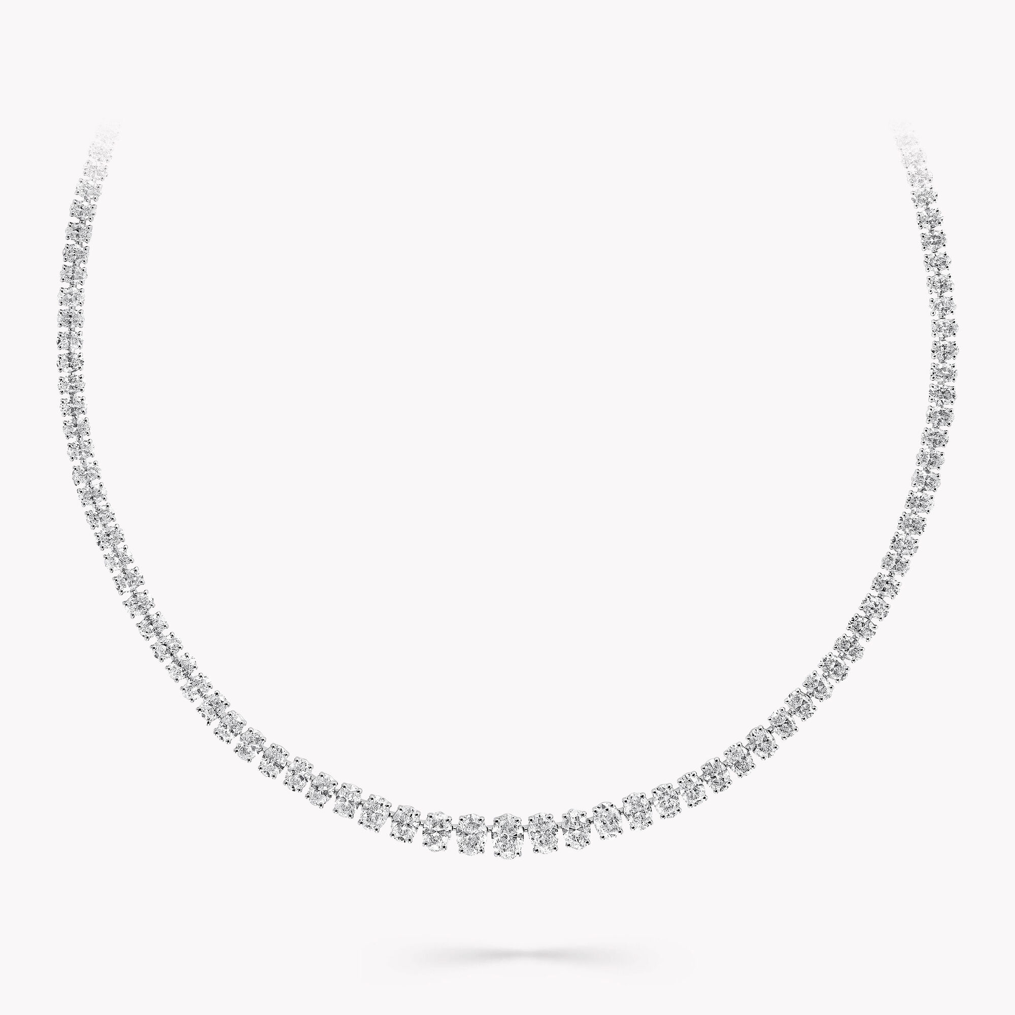 White Oval Diamond Graduated Line Necklace — RGN840