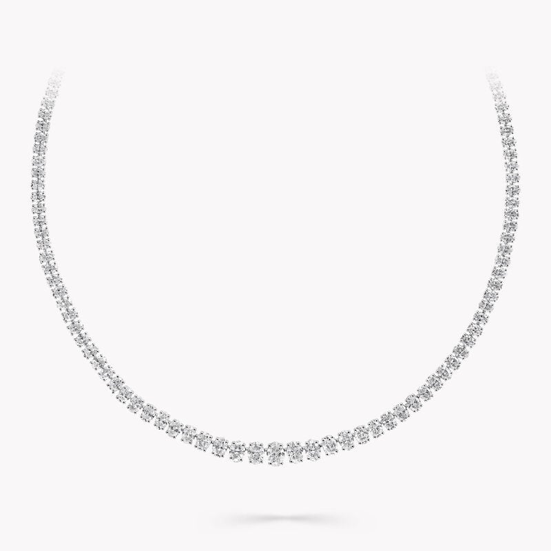 White Oval Diamond Graduated Line Necklace