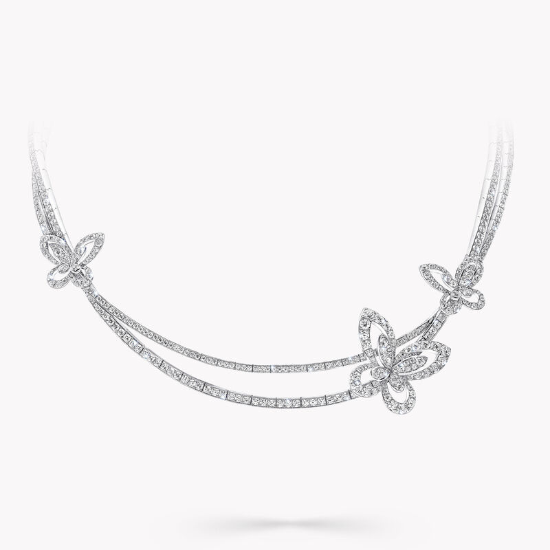 Butterfly Silhouette Diamond Double Row Necklace