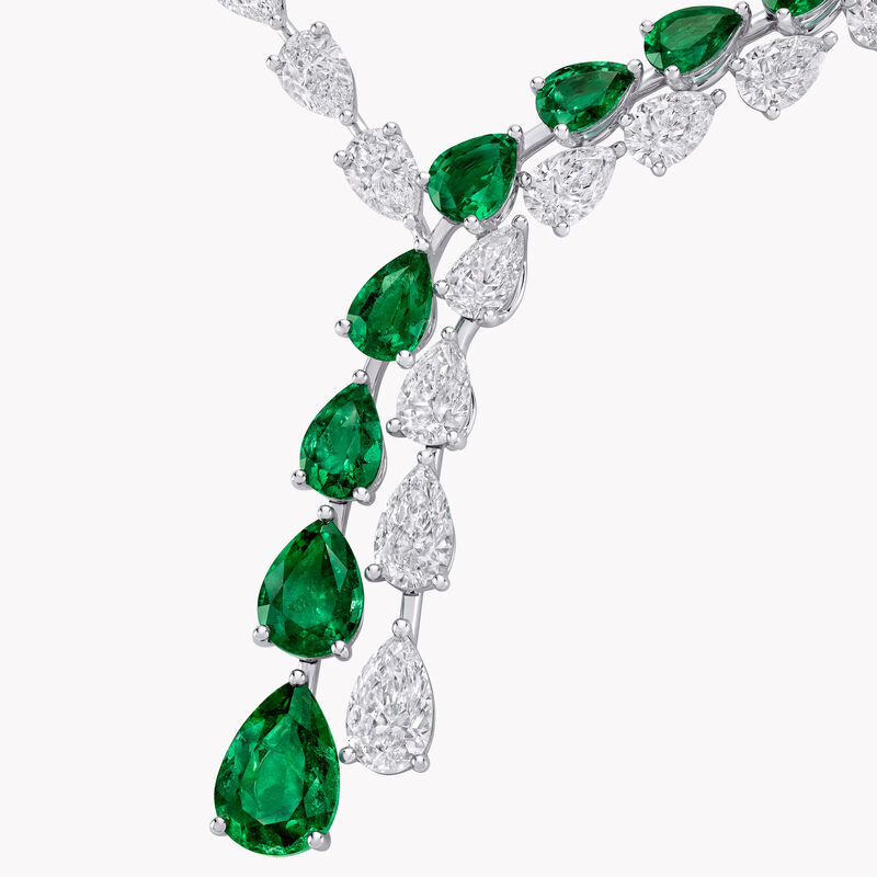 Pear Shape Emerald and Diamond Crossover Necklace 