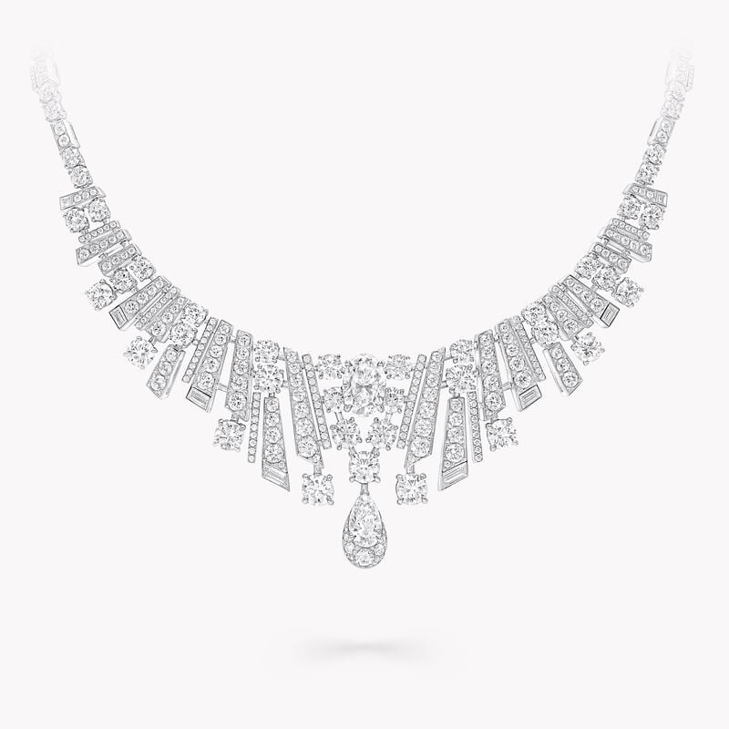 Oval, Pear Shape, Round and Baguette Cut Diamond Necklace