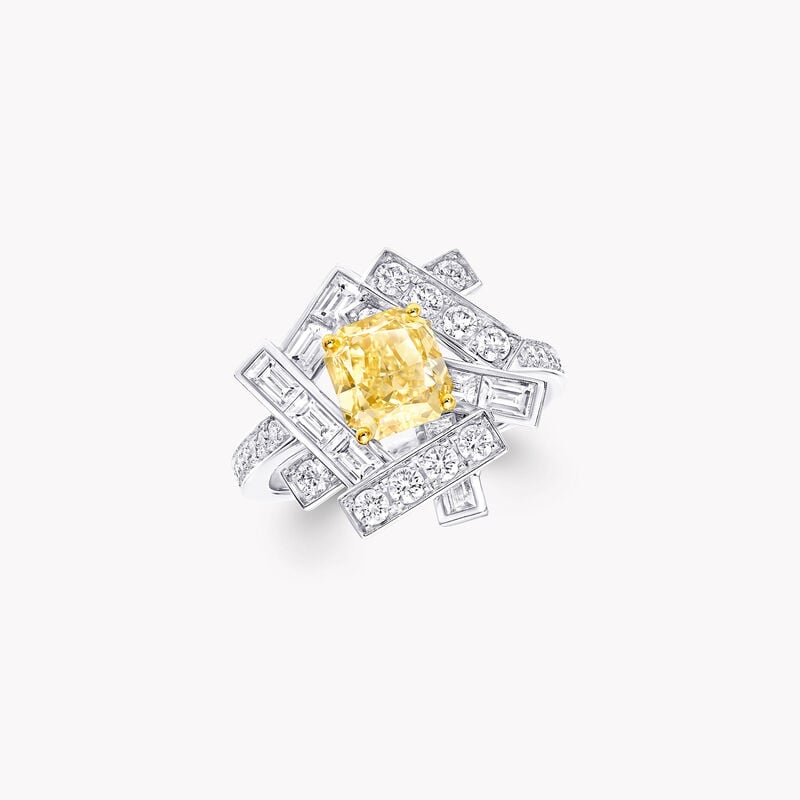 Threads Yellow and White Diamond Ring