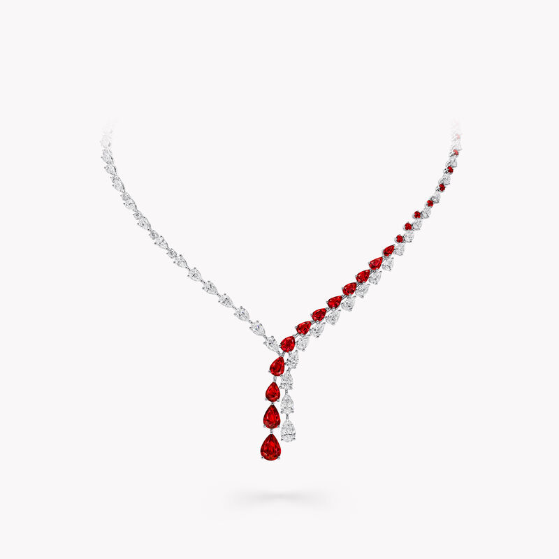 Pear Shape Ruby and Diamond Crossover Necklace 
