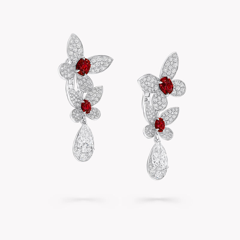 Pav&eacute; Butterfly Ruby and Diamond Drop Earrings