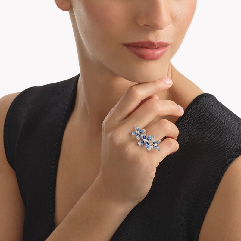 Triple Butterfly Sapphire, Tourmaline and Diamond Ring 