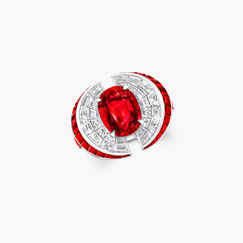 Oval Ruby and White Diamond Ring