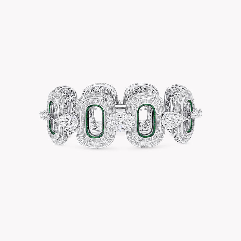 Oval, Pear Shape, Baguette Cut and Round Diamond and Round Pav&eacute; Emerald Bracelet