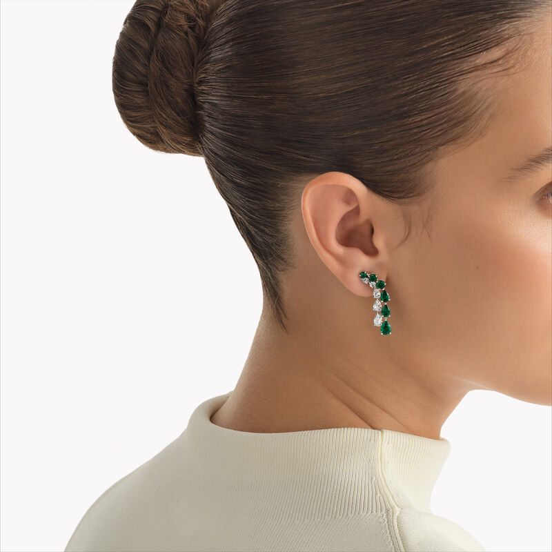 Pear Shape and Round Emerald and Diamond Earrings