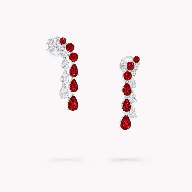 Pear Shape and Round Ruby and Diamond Earrings