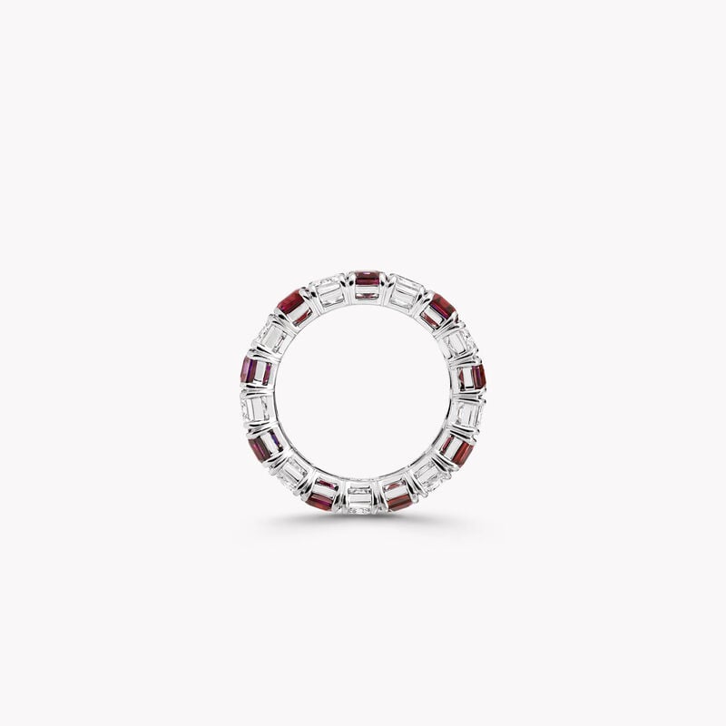 Emerald Cut Ruby and Diamond Wedding Band