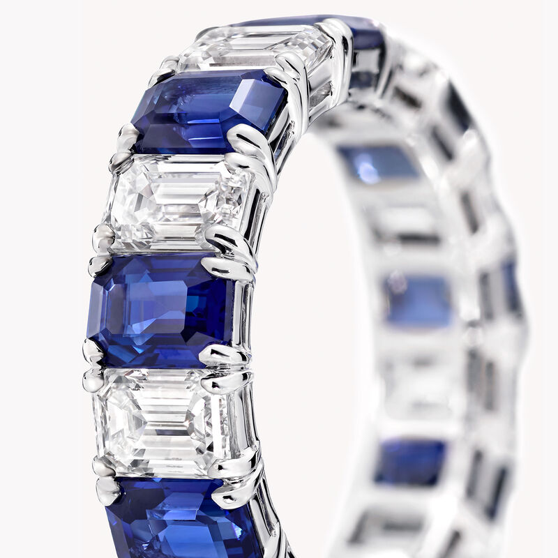 Emerald Cut Sapphire and Diamond Wedding Band