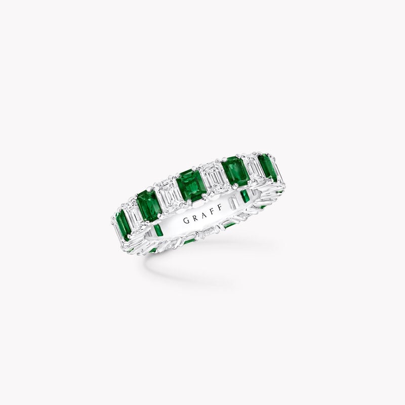Emerald Cut Emerald and Diamond Wedding Band