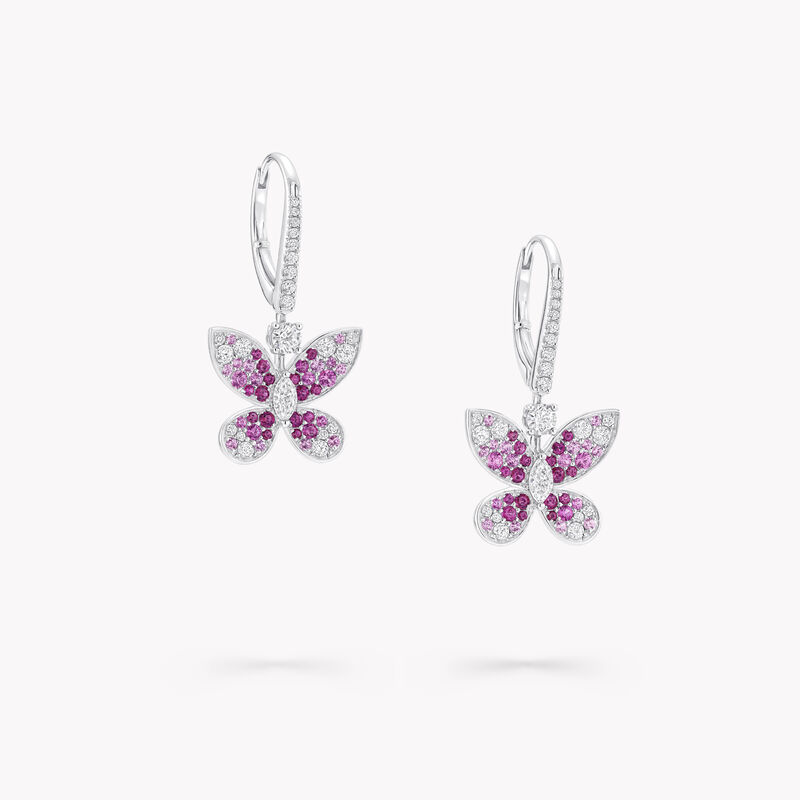 Butterfly Ruby, Pink Sapphire and Diamond Drop Earrings 
