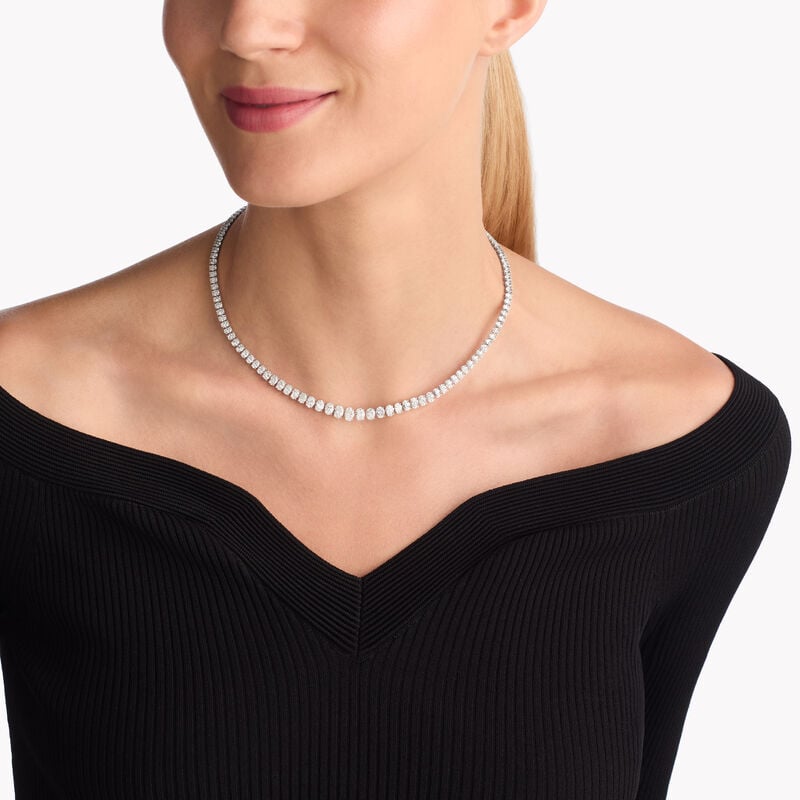 White Oval Diamond Graduated Line Necklace