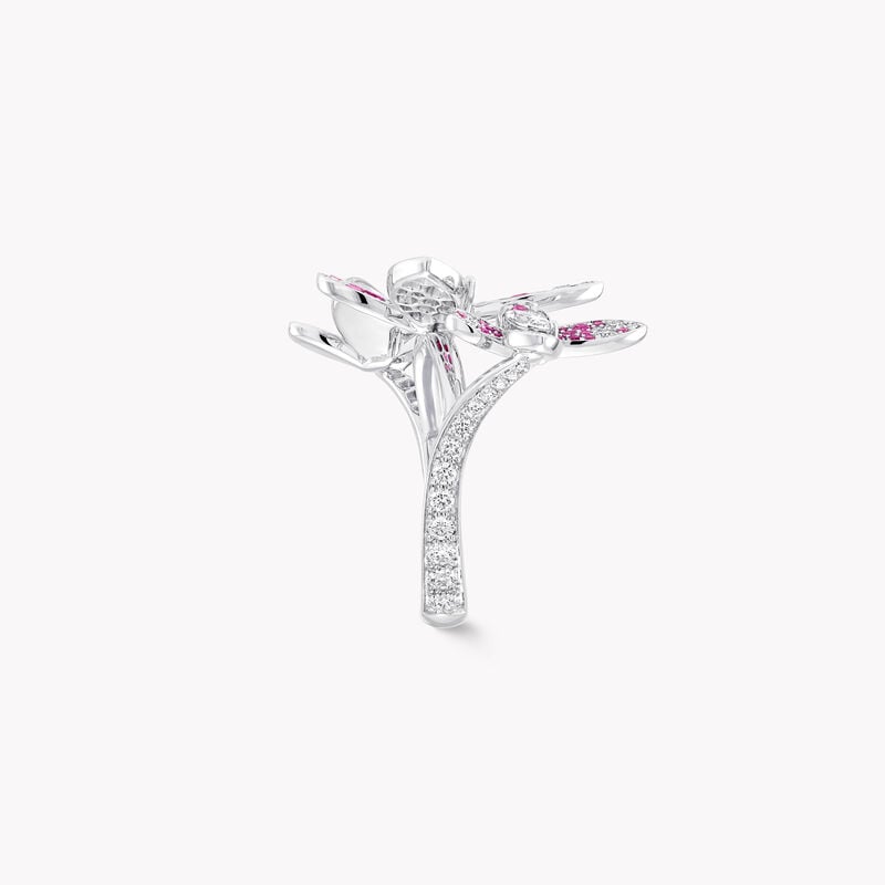 Bague triple avec rubis, saphirs roses et diamants Butterfly 