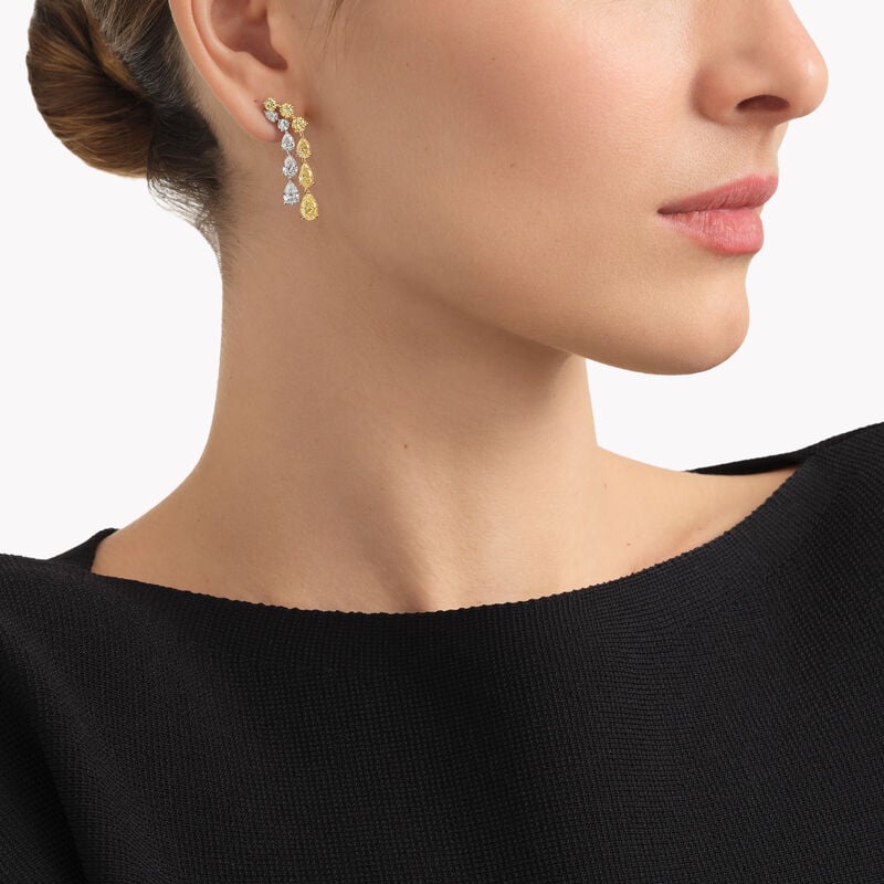 Pear Shape and Round Yellow and White Diamond Earrings