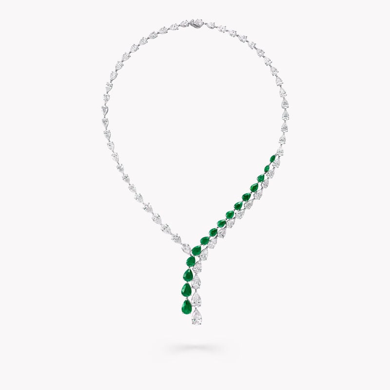Pear Shape Emerald and Diamond Cross-over Necklace