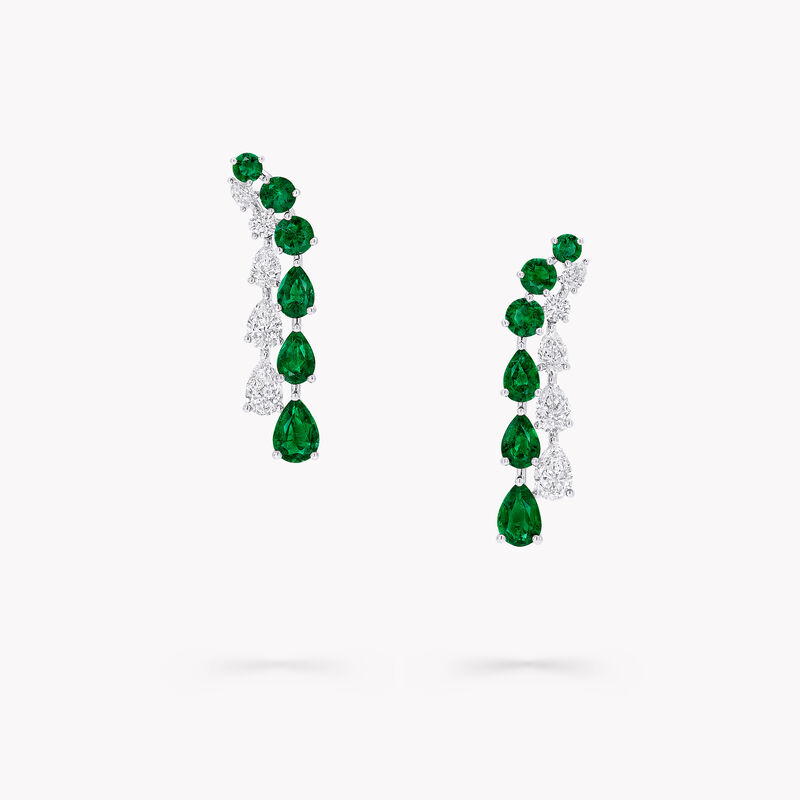 Pear Shape and Round Emerald and Diamond Earrings