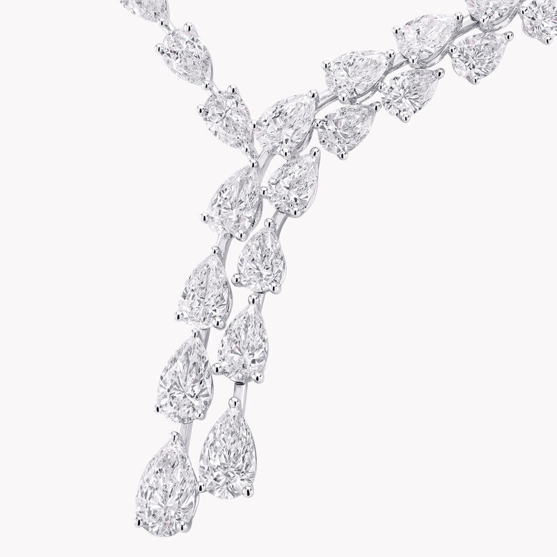 Pear Shape and Round Diamond Crossover Necklace 