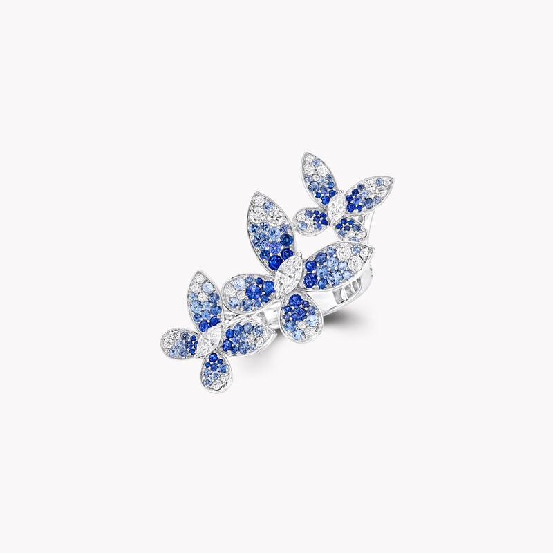 Triple Butterfly Sapphire, Tourmaline and Diamond Ring 