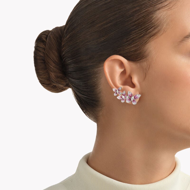 Butterfly Ruby, Pink Sapphire and Diamond Ear Climbers