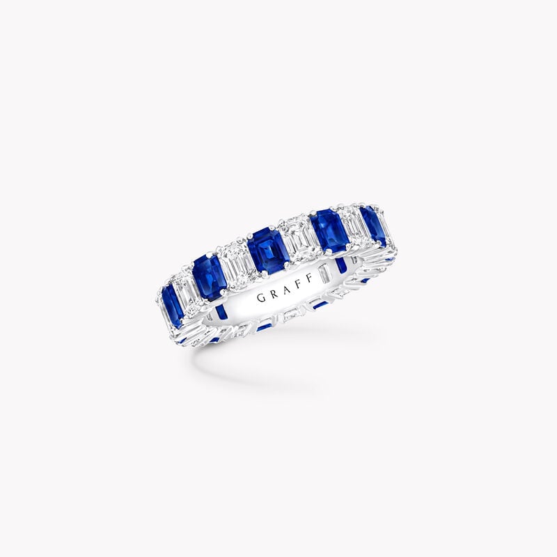 Emerald Cut Sapphire and Diamond Wedding Band