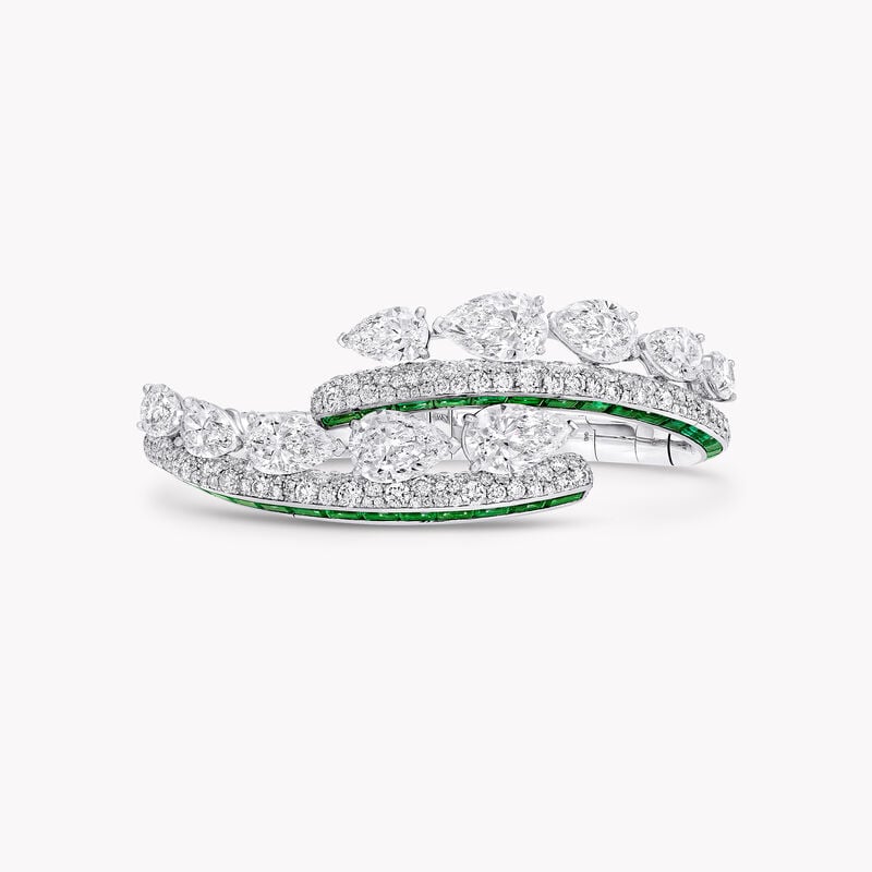 Pear Shape and Round Diamond and Baguette Cut Emerald Bracelet