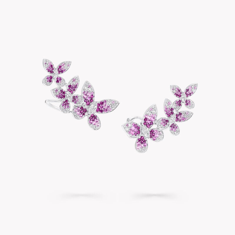 Butterfly Ruby, Pink Sapphire and Diamond Ear Climbers