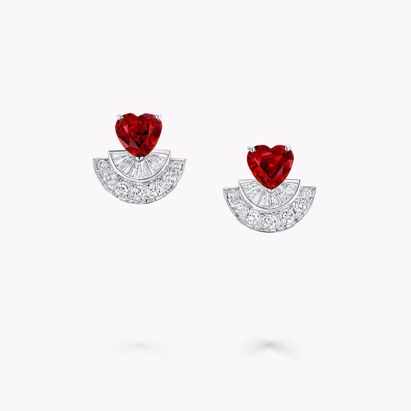 Heart Shape Ruby and Diamond Earrings 