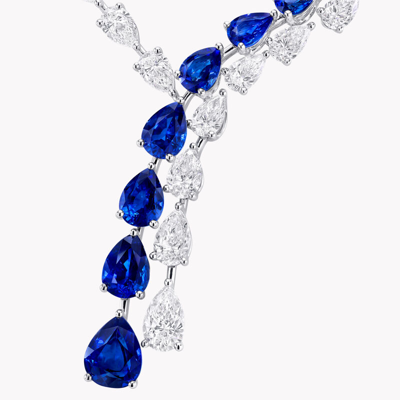 Pear Shape Sapphire and Diamond Crossover Necklace 