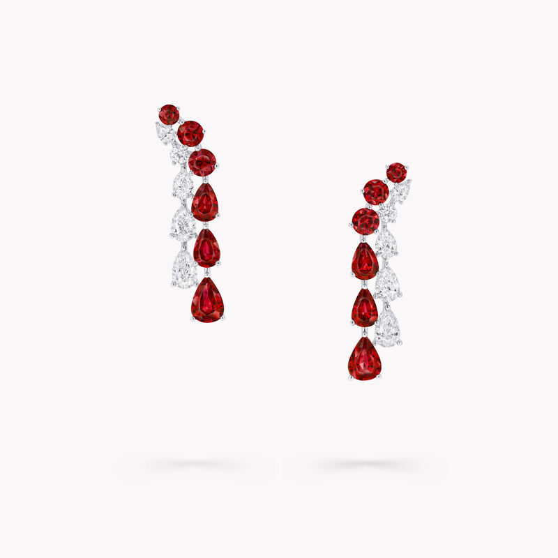 Pear Shape and Round Ruby and Diamond Earrings
