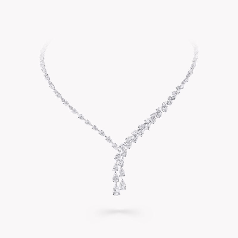 Pear Shape and Round Diamond Crossover Necklace 