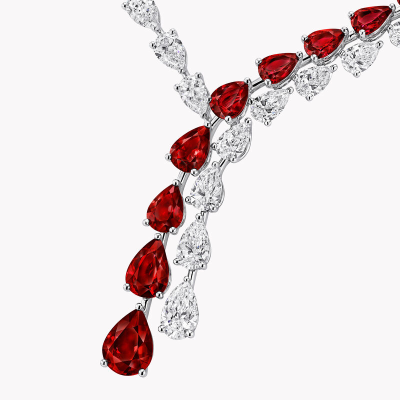 Pear Shape Ruby and Diamond Crossover Necklace 