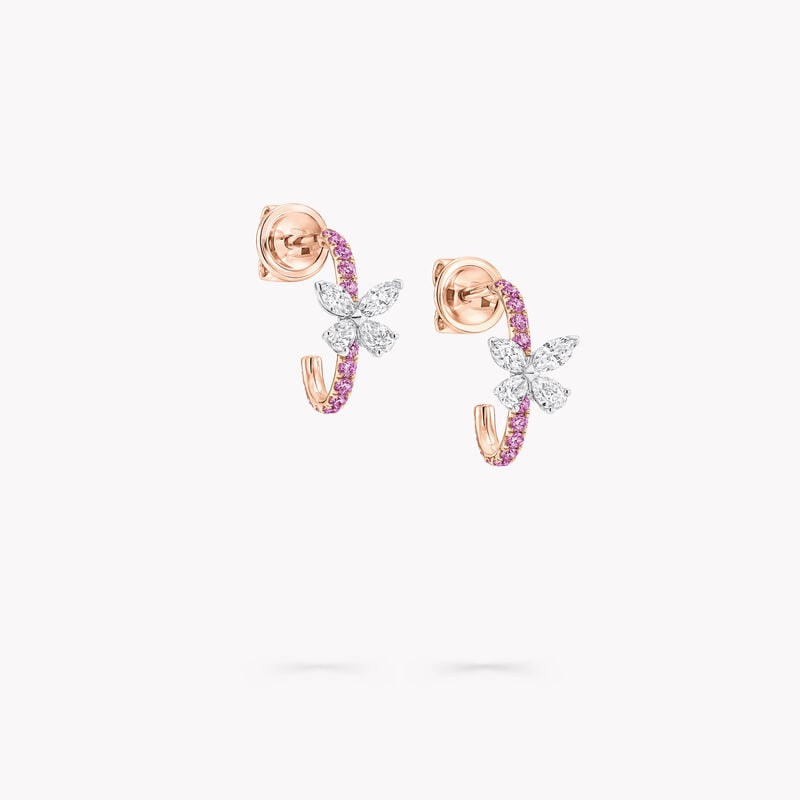 Butterfly Pink Sapphire and Diamond Hoop Earrings