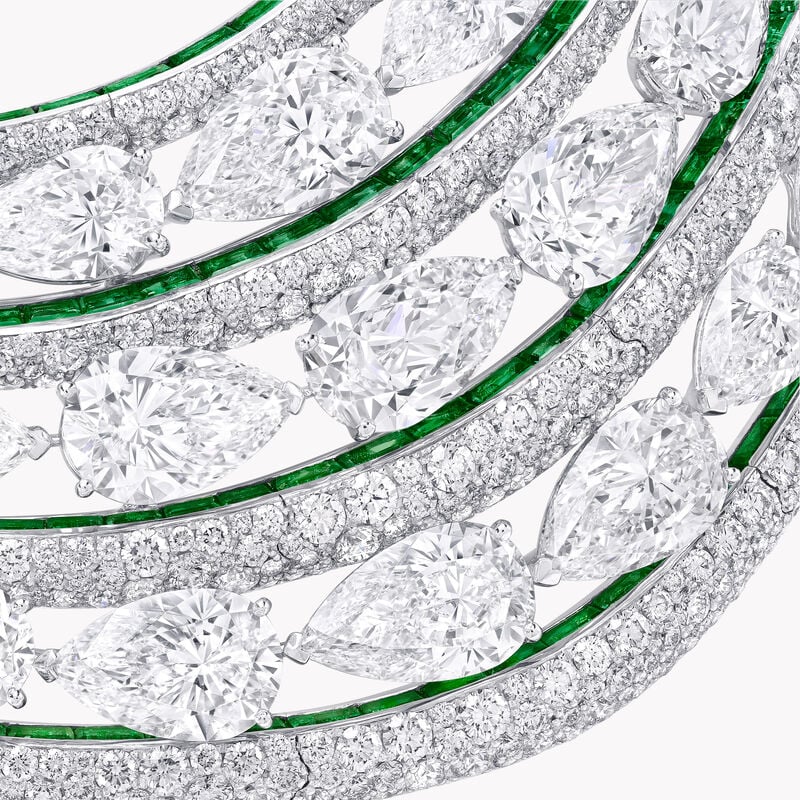 Pear Shape and Round Diamond and Baguette Cut Emerald Necklace