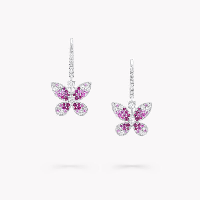 Butterfly Ruby, Pink Sapphire and Diamond Drop Earrings 