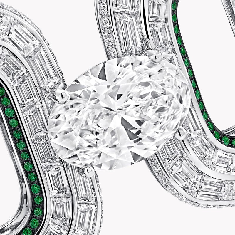 Oval, Pear Shape, Baguette Cut and Round Diamond and Round Pav&eacute; Emerald Bracelet