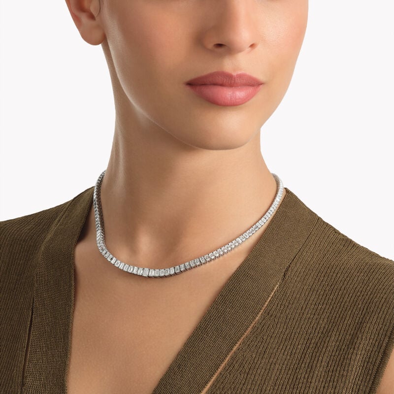 Emerald Cut Diamond Graduated Line Necklace