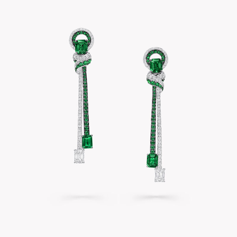 Emerald Cut and Round Emerald and Emerald Cut and Round Diamond Earrings