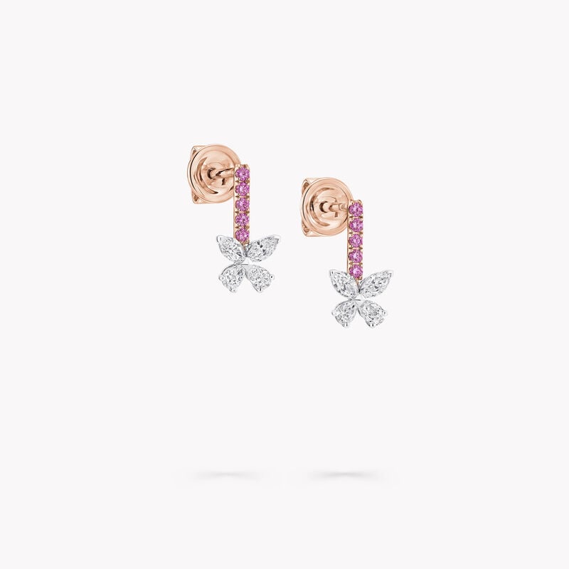 Butterfly Pink Sapphire and Diamond Drop Earrings
