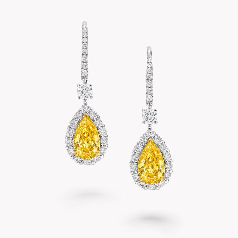 Icon Pear Shape Yellow and White Diamond Earrings