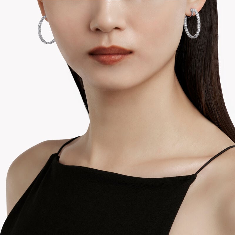 라운드 다이아몬드 후프 이어링