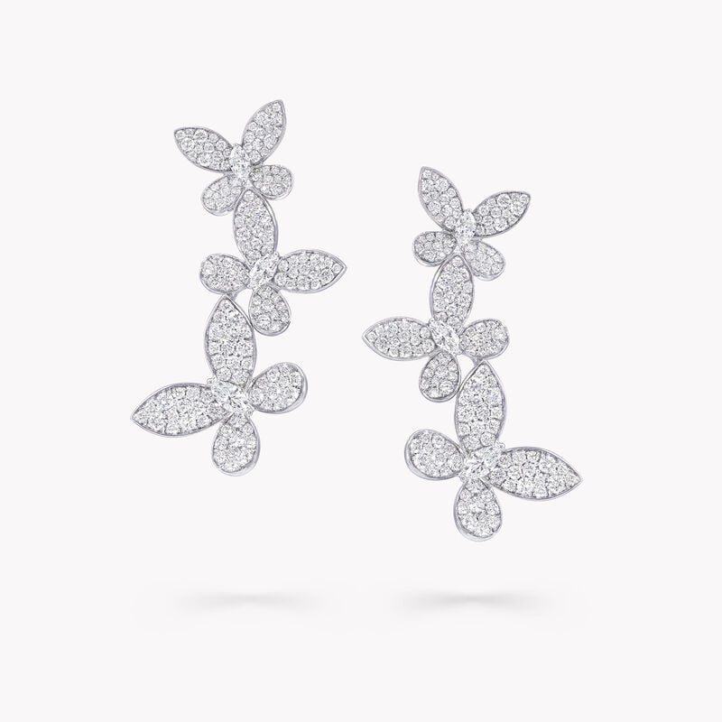 Triple Pav&eacute; Butterfly Diamond Drop Earrings