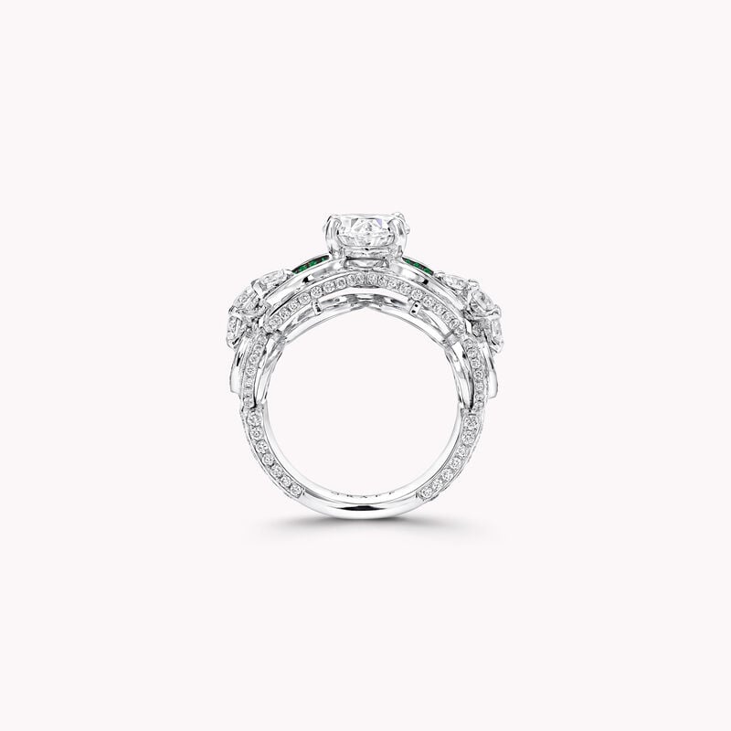Oval, Baguette Cut and Round Diamond and Round Pav&eacute; Emerald Ring