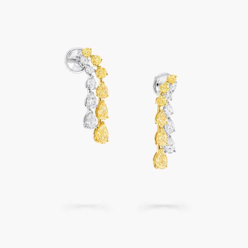 Pear Shape and Round Yellow and White Diamond Earrings