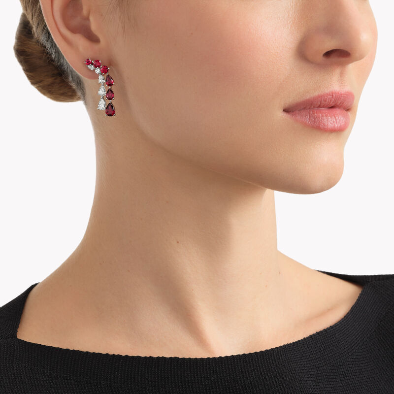 Pear Shape and Round Ruby and Diamond Earrings