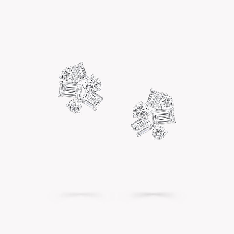 Emerald Cut and Round Diamond Stud Earrings