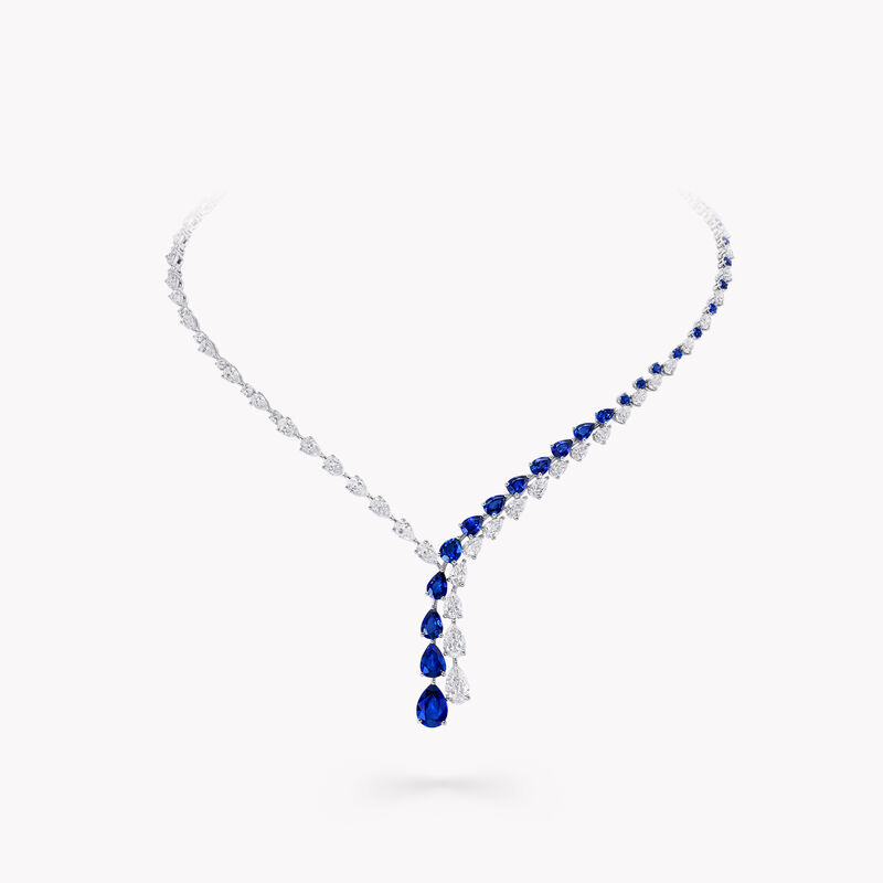 Pear Shape Sapphire and Diamond Crossover Necklace 