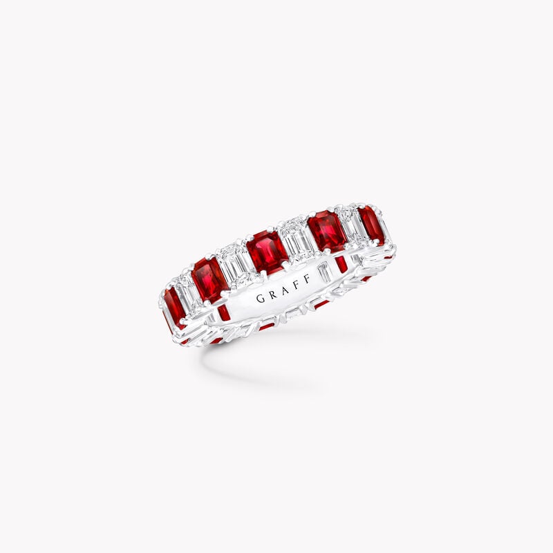 Emerald Cut Ruby and Diamond Wedding Band