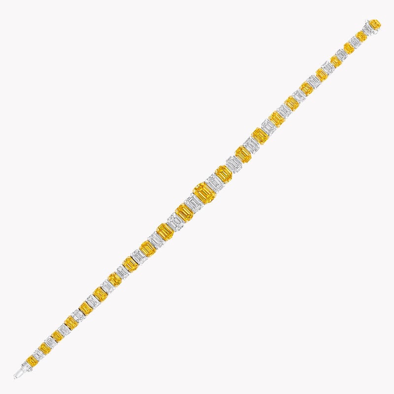 Emerald Cut Yellow and White Diamond Bracelet